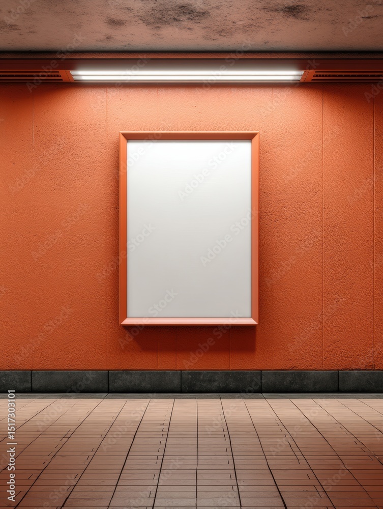 Poster Urban Minimalist Institutional Mockup Vibrant Terracotta Wall with Empty Frame - Innovative Communication Design for Public Spaces and Digital Marketing