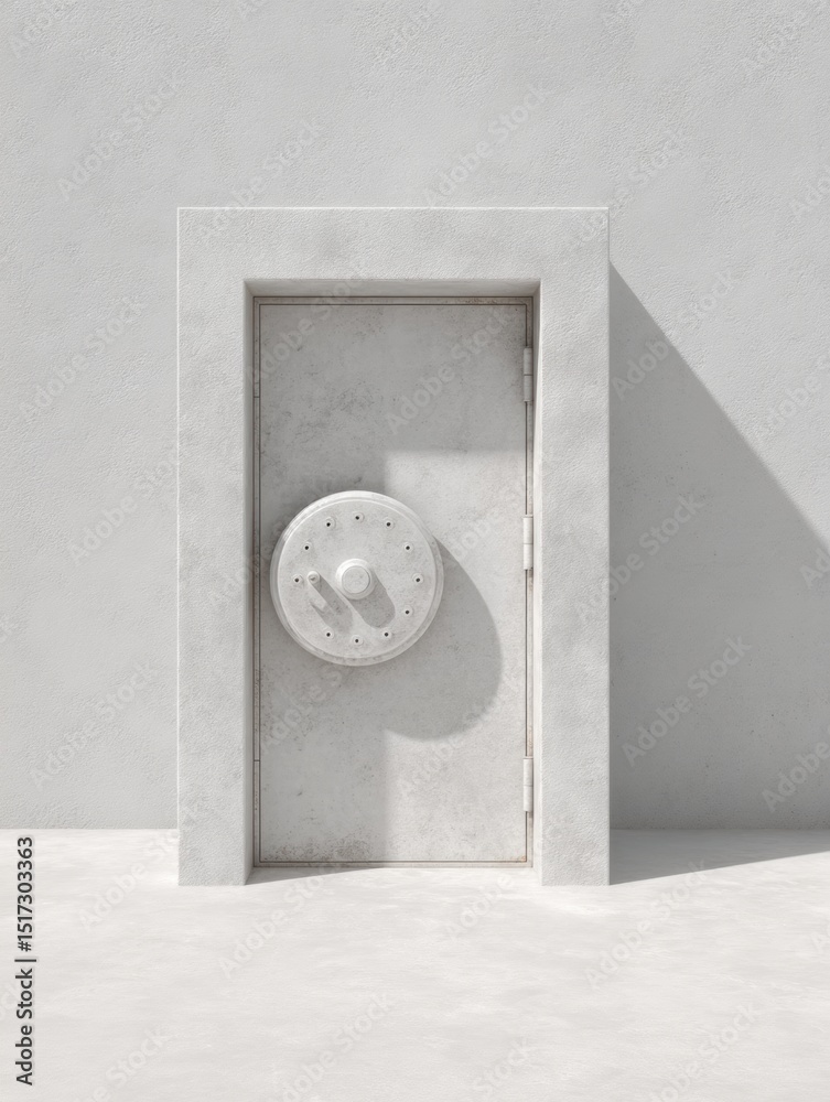 Poster Minimalist Digital Security Vault Sleek Concrete Architectural Design Representing Cutting-Edge Data Protection and Cybersecurity Innovation