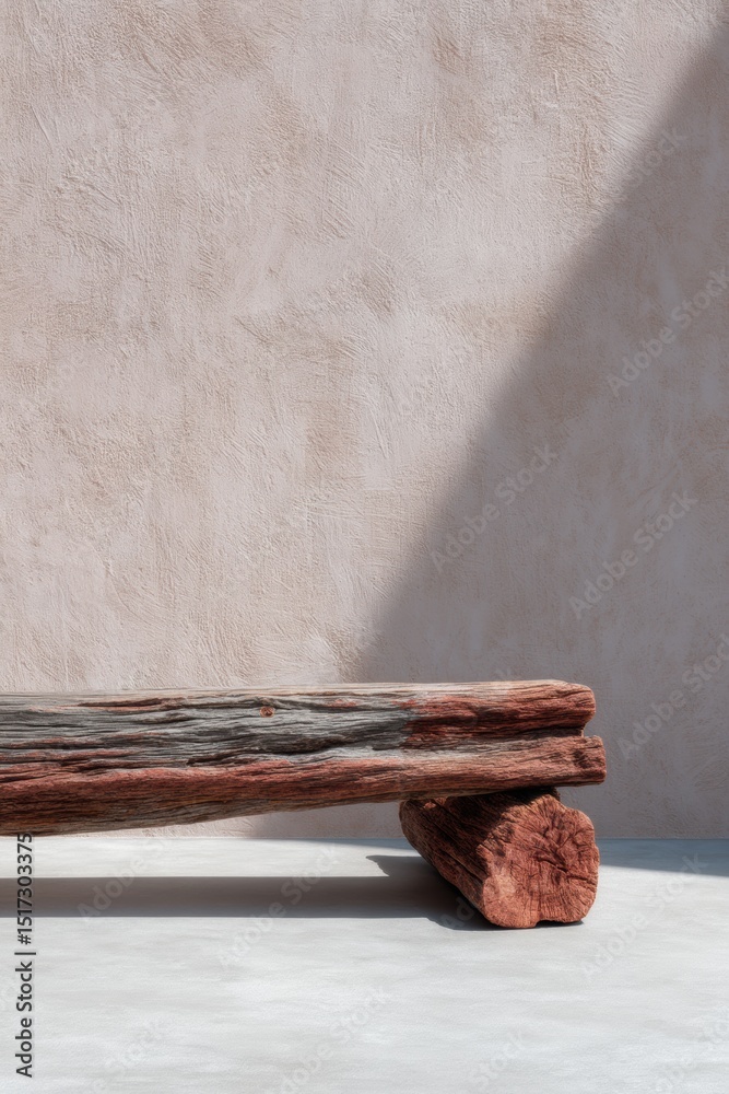 Poster wabi-sabi minimalism weathered wooden bench in architectural stillness - contemplative design for mi