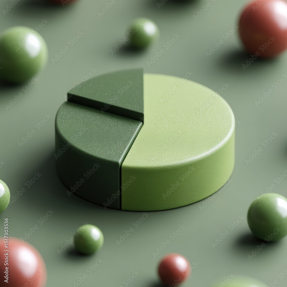 Aufkleber Minimalist Investment Strategy Visualization Soft Sage Pie Chart Representing Asset Allocation with Geometric Data Spheres - Modern Financial Planning Insights