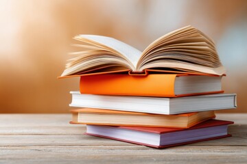 Naklejka premium National Numeracy Day UK Learning Stack of Open Books with Technical Pages on Wooden Desk - Autumn Back to School and Black Friday Education Focus