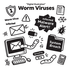Digital Illustration of Worm Viruses