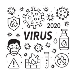 Virus Pandemic 2020 Line Art Illustration