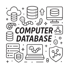 Computer Database Line Art Illustration