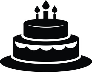 Birthday cake silhouette vector, Cake icon, birthday cake icon vector, Birthday cake line art silhouette vector illustration