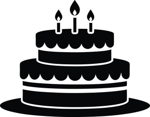 Birthday cake silhouette vector, Cake icon, birthday cake icon vector, Birthday cake line art silhouette vector illustration