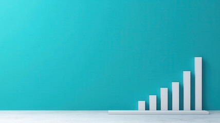 Image features white bar chart with increasing values from left to right on blue background, symbolizing growth or progress in minimal and clean style