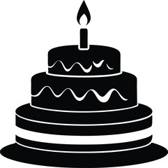 Birthday cake silhouette vector, Cake icon, birthday cake icon vector, Birthday cake line art silhouette vector illustration
