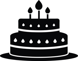 Birthday cake silhouette vector, Cake icon, birthday cake icon vector, Birthday cake line art silhouette vector illustration