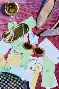 Glamorous Shopping Experience with Fashion Accessories and Receipts