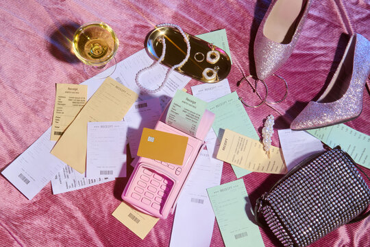 Stylish Shopping Scene with Receipts and Accessories