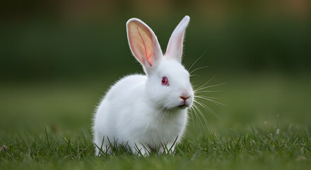 Obraz premium White rabbit sitting in grass