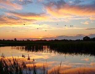 Reflective Wetland at Sunset – Quiet Edge of Nature