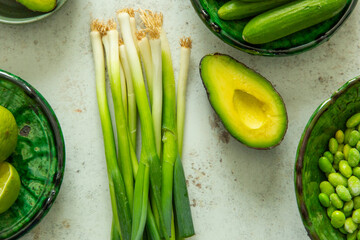 Spring onions and other green produce