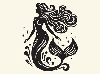 Obraz premium Mermaid Silhouette Mermaid SVG Symbolizing Mythical Beauty and Oceanic Enchantment Underwater SVG Black vector Art Design