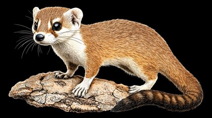 Reddish Brown Small Mammal on Rock Against Black Background
