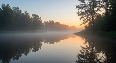 Obraz premium Serene River Nature Scene at Dawn