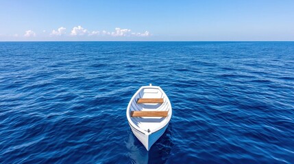 Obraz premium Lonely Rowboat on Calm Ocean, Summer Day