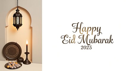Elegant Eid Mubarak 2025 Template Festive Design with Lantern and Sweets