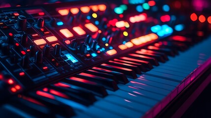 Neon Illuminated Synthesizer: A Vibrant Exploration of Music and Technology