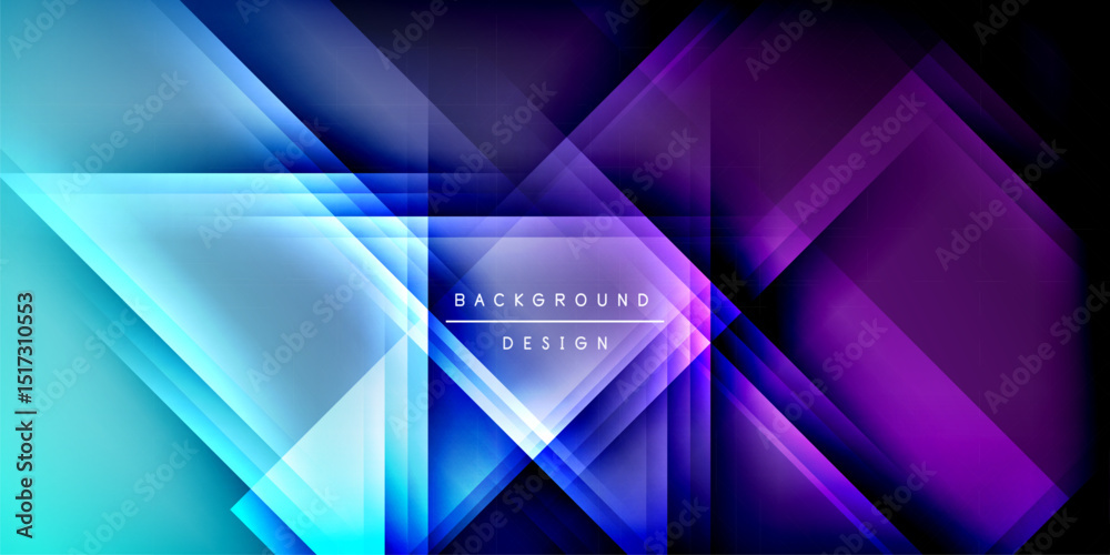 Aufkleber abstract geometric design. bright blue, purple hues dominate dark background. overlapping shapes cre
