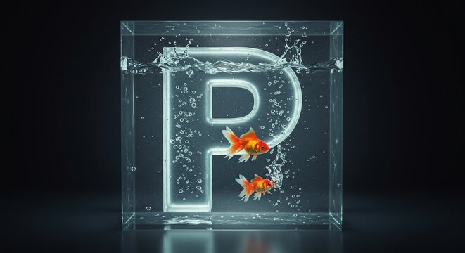 透明水槽 金魚戯れる 水中文字P