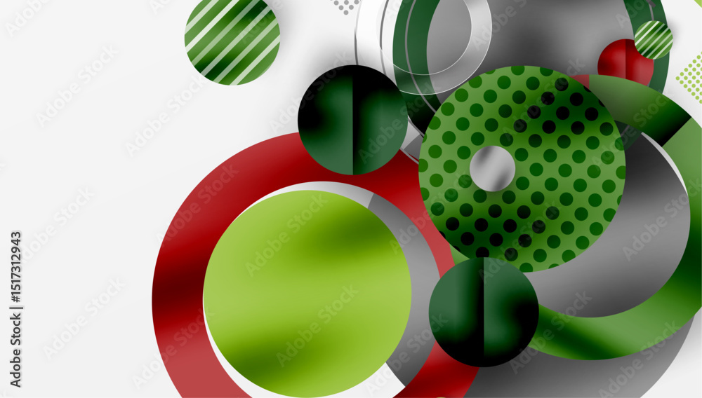 Leinwandbilder abstract composition. overlapping circles, stripes, dots create dynamic visual effect. green, red, g
