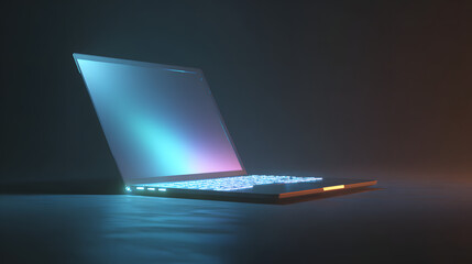 Futuristic Laptop with RGB Keyboard Sleek Design and Neon Glow