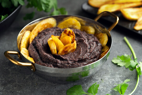 Mexican Refried Black Bean Dip with Fried Plantains