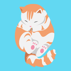 Ginger cat sleeping in cute pose. Cartoon flat vector illustration.