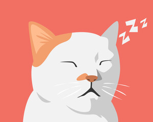 Funny sleeping cat with a hilarious, silly expression. Cartoon flat vector illustration.