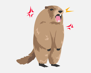 Screaming marmot. Funny cute marmot shouting. Angry symbol. Cartoon flat vector illustration.