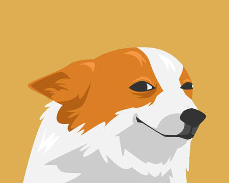 Smiling dog looking forward. Funny and hilarious face. Cartoon flat vector illustration.