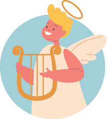 Boy angel with harp vector illustration