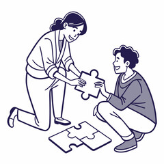 Fototapeta premium Teamwork Puzzle Solution Graphic Design Resource for Branding and Collaboration Projects featuring people connecting puzzle pieces