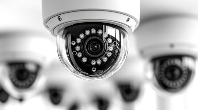 Close-up view of multiple security cameras.