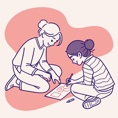 Creative Collaboration: Two Individuals Engaged in a Drawing Activity