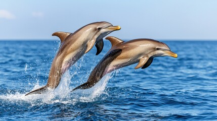Two Dolphins Leaping, Ocean Wildlife