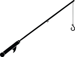 Fishing rod silhouette, Black fishing rod silhouette. vector illustration