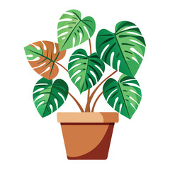 Illustration of a monstera plant in a brown ceramic pot