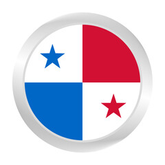 The Panama flag.  Silver frame. Circle flag icon logo. Round glossy. Flag icon. Standard color. Digital illustration. 