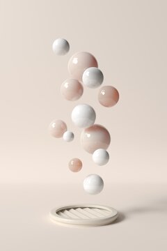 Floating white and beige spheres above vent