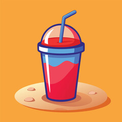 A cartoon illustration of a red smoothie with blue straw