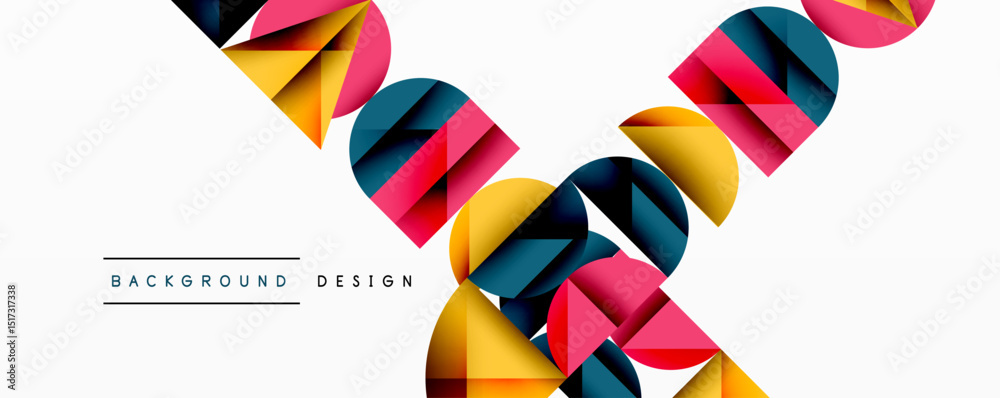 Aufkleber Abstract geometric shapes overlap, creating vibrant colorful pattern. White background emphasizes design elements. Modern aesthetic.