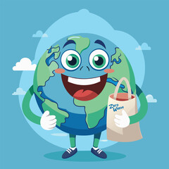 Cartoon earth character holding a zero waste tote bag