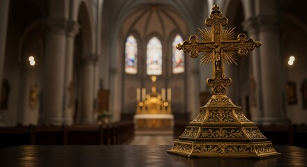 荘厳なる教会堂 輝く十字架 静寂な空間