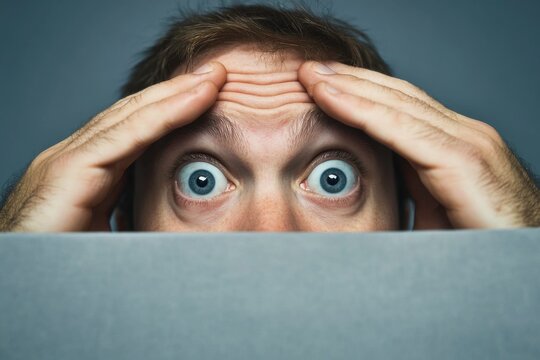 young man hiding behind a table