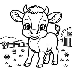 cartoon cow with a flower coloring page