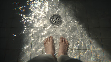 Feet in Shower Water Relaxing Moments and Cleanliness