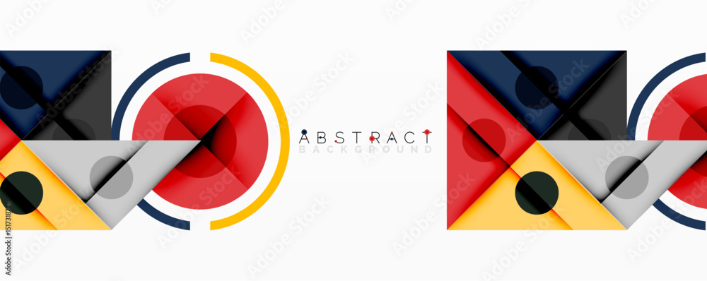 Poster Abstract geometric patterns. Overlapping shapes, vibrant colors, modern design elements create dynamic composition. Minimalist style.